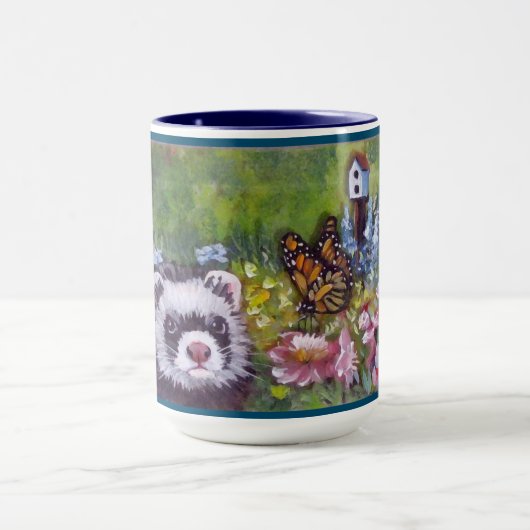Ferret Flowers Butterfly en Birdhouse Mok (Midden)