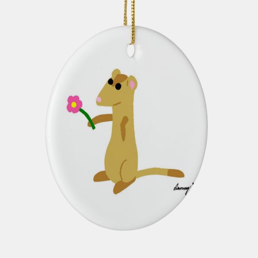 Ferret Holding a Flower Orname Keramisch Ornament (Rechts)