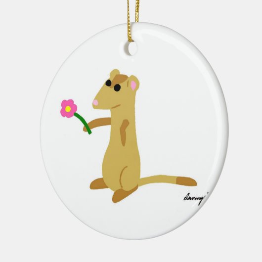 Ferret Holding a Flower Orname Keramisch Ornament (Links)