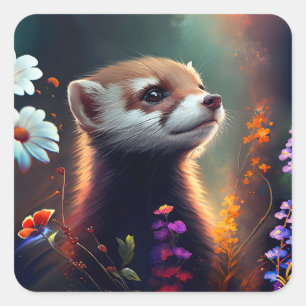 Ferret in een Field of Flowers Sticker