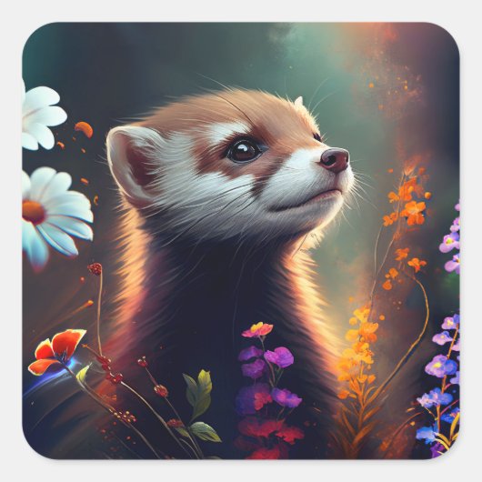 Ferret in een Field of Flowers Sticker (Voorkant)