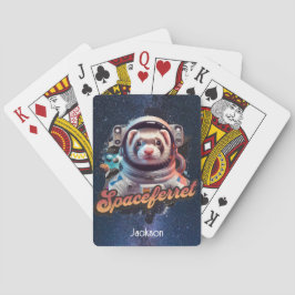 Ferret in een ruimtepak en sterren pokerkaarten