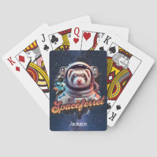 Ferret in een ruimtepak en sterren pokerkaarten