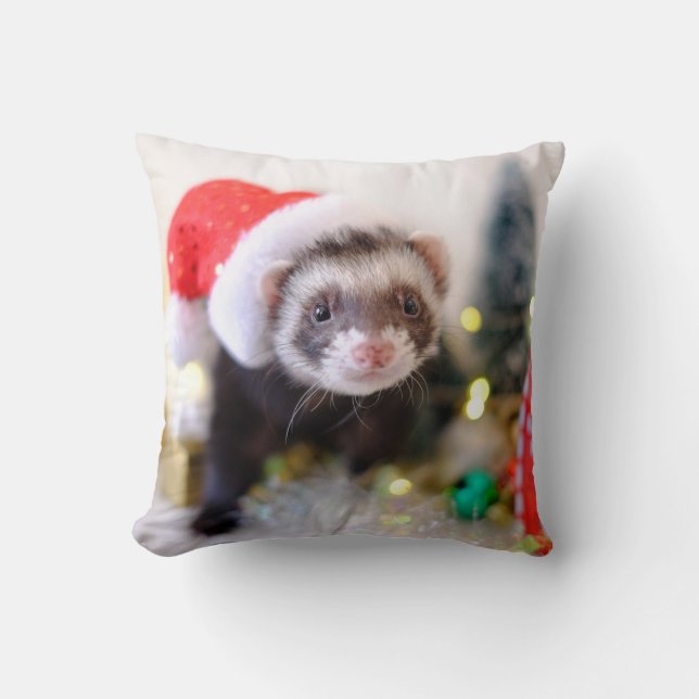 Ferret in Santa Hat-kerstdecoratie Kussen (Voorkant)