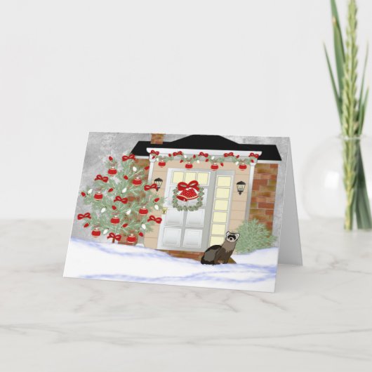Ferret Kerstmis Feestdagen Kaart (Voorkant)