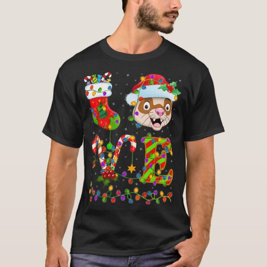 Ferret Lover Xmas Lighting Santa Love Chris T-shirt (Voorkant)