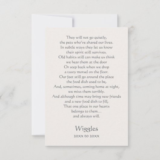 Ferret Memorial Gedicht Angel Wings Naam veld toev Bedankkaart (Achterkant)