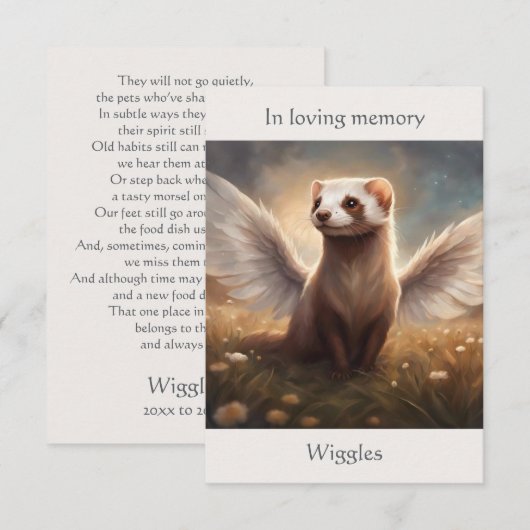 Ferret Memorial Gedicht Angel Wings Naam veld toev Bedankkaart (Voorkant / Achterkant)