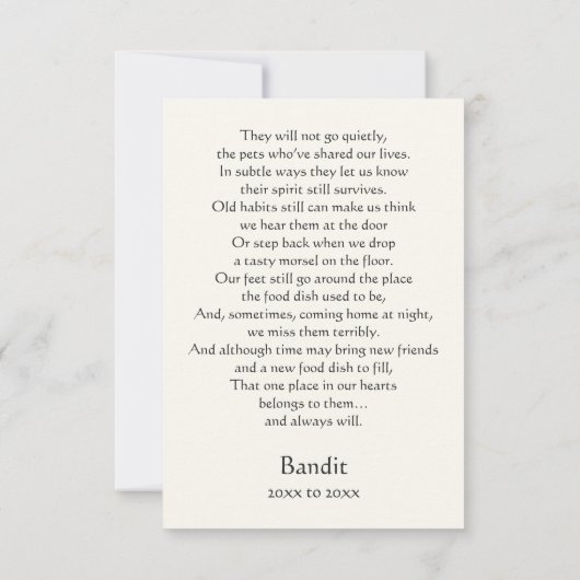 Ferret Memorial Gedicht Angel Wings Naam veld toev Bedankkaart (Achterkant)