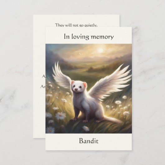 Ferret Memorial Gedicht Angel Wings Naam veld toev Bedankkaart (Voorkant / Achterkant)