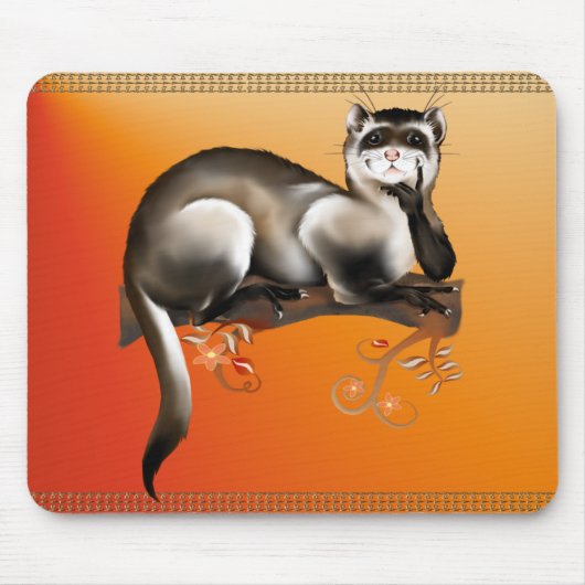 Ferret op een tak Mousepad Muismat (Voorkant)