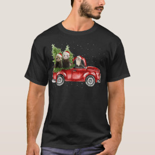 Ferret Riding Red Truck Merry Kerstmis Ferret Lov T-shirt