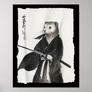 Ferret Samurai Janpanese Warrior Art Anime Poster