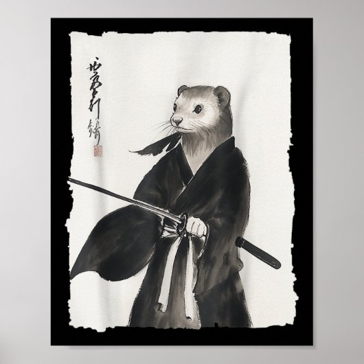 Ferret Samurai Janpanese Warrior Art Anime Poster (Voorkant)