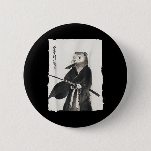 Ferret Samurai Janpanese Warrior Art Anime Ronde Button 5,7 Cm (Voorkant)