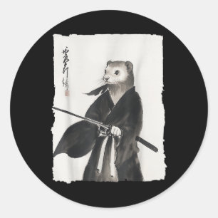 Ferret Samurai Janpanese Warrior Art Anime Ronde Sticker