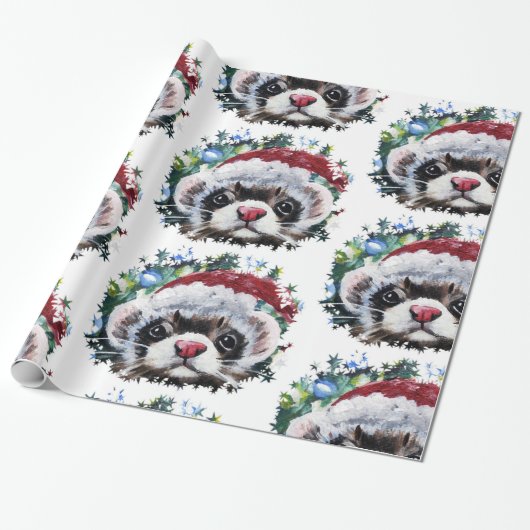 Ferret & Santa Hat Kerst inpakpapier (Uitgerold)