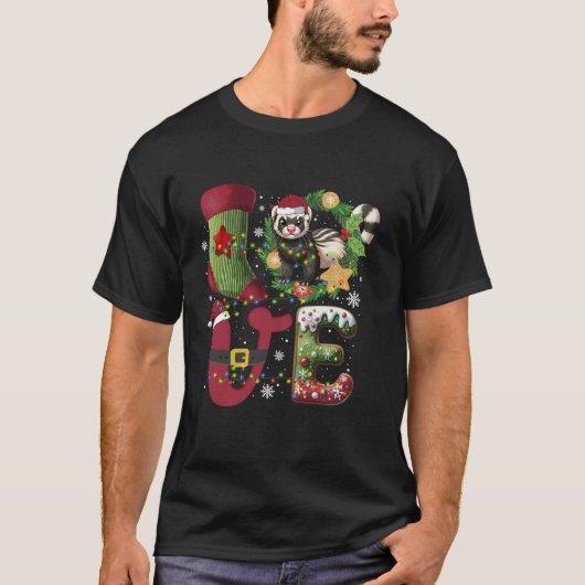 Ferret Santa Hat Kerstboom Lichten Ferret Liefde T-shirt (Voorkant)