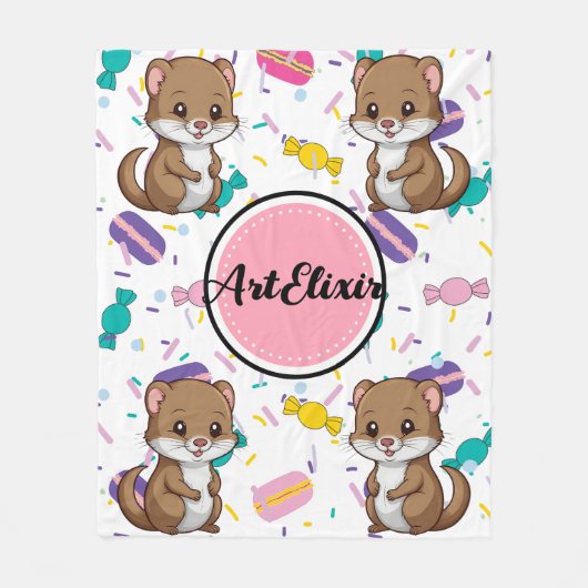 Ferret Snoepjes Print Fleece Deken (Voorkant)