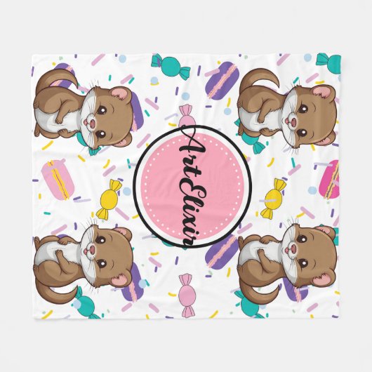 Ferret Snoepjes Print Fleece Deken (Voorkant (Horizontaal))