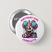 Ferret thema verjaardagsmeisje feest gepersonalise ronde button 5,7 cm (Voorkant /achterkant)