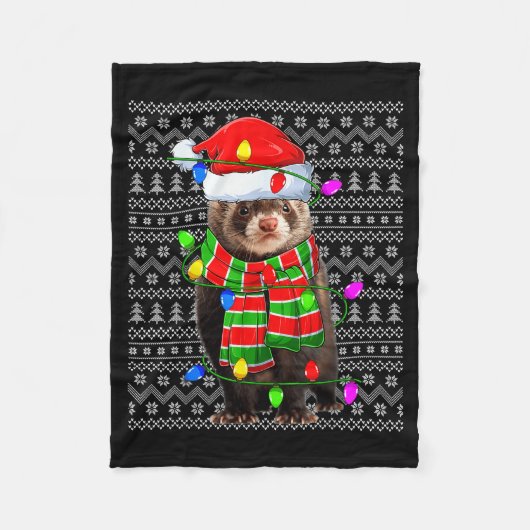 Ferret Ugly Xmas Lighting Santa Ferret Christmas Fleece Deken (Voorkant)