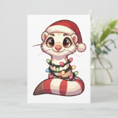 Ferret Vrolijk Kerstfeest Winterdieren Schattigee  Feestdagenkaart (Staand voorkant)