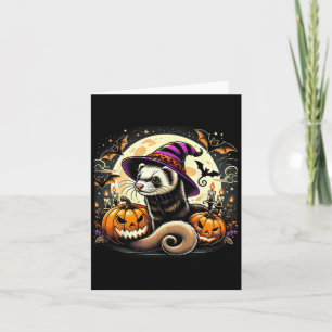 Ferret Witch Halloween - Spooky Pumpkin Bats Art Kaart