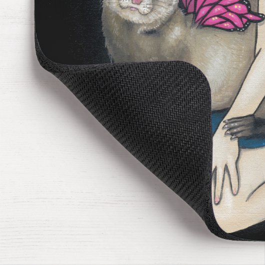 "Ferret with Butterfly Wings" Mousepad Muismat (Hoek)