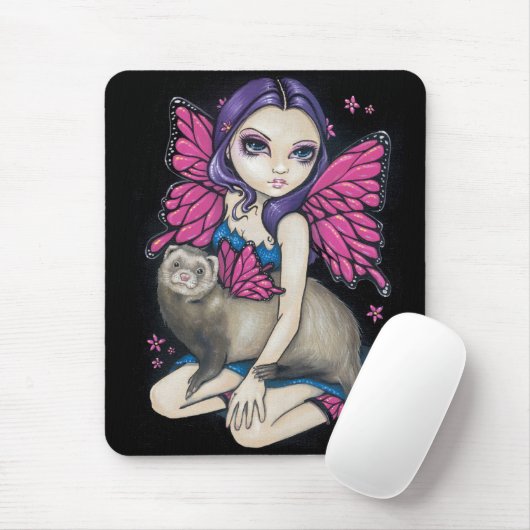 "Ferret with Butterfly Wings" Mousepad Muismat (Met muis)