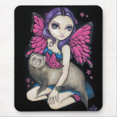 "Ferret with Butterfly Wings" Mousepad Muismat (Voorkant)