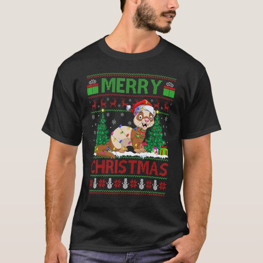 Ferret   Xmas Tree Lights Ugly Santa Ferret Christ T-shirt (Voorkant)