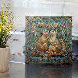 Ferrets in Love Romantic Art Nouveau Design Tegeltje<br><div class="desc">Charming vintage image in an art nouveau,  jugendstil or arts and crafts style showing two adorable ferrets sharing a tender moment</div>