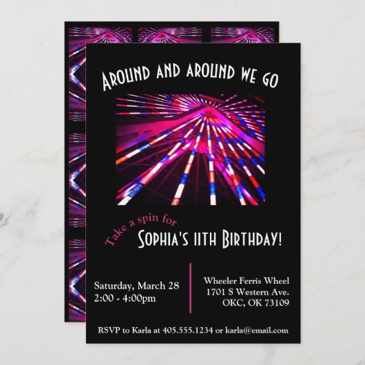 Ferris Wheel Amusement Park Kaart (Voorkant / Achterkant)