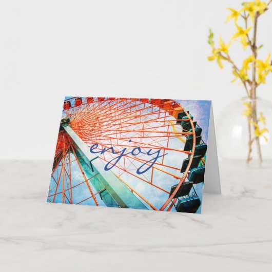 Ferris Wheel Fotografie Geniet van Script Bold Mod Kaart (Gele Bloem)
