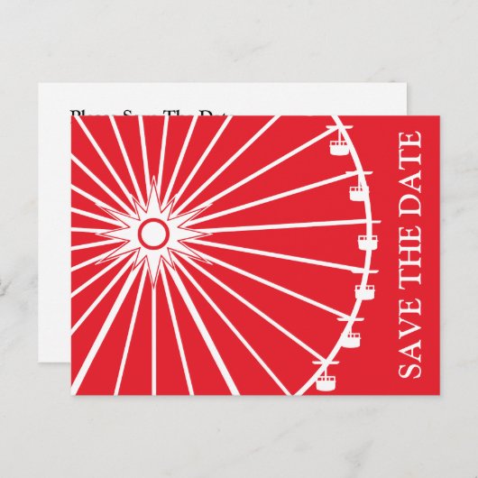 Ferris Wheel Save the Date Briefkaarten (Rood) (Voorkant / Achterkant)