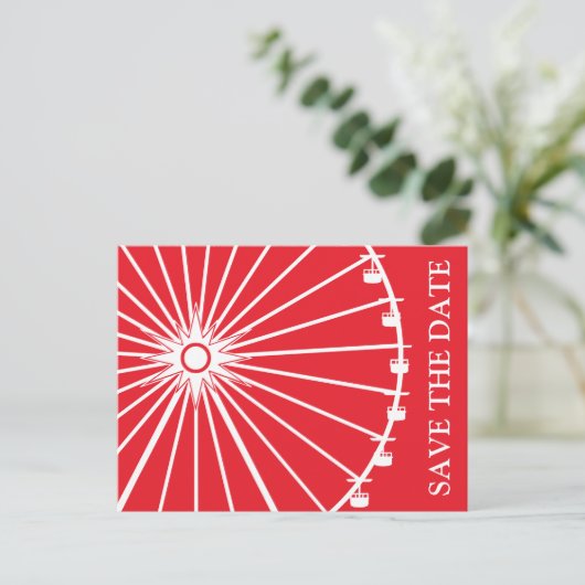 Ferris Wheel Save the Date Briefkaarten (Rood) (Staand voorkant)