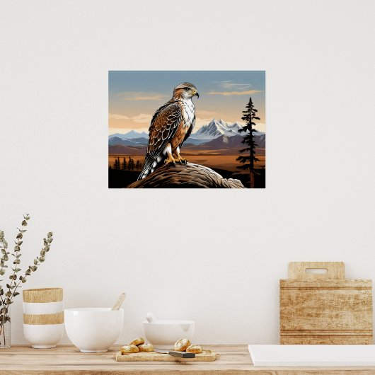 Ferruginous Hawk op rots Poster (Keuken)
