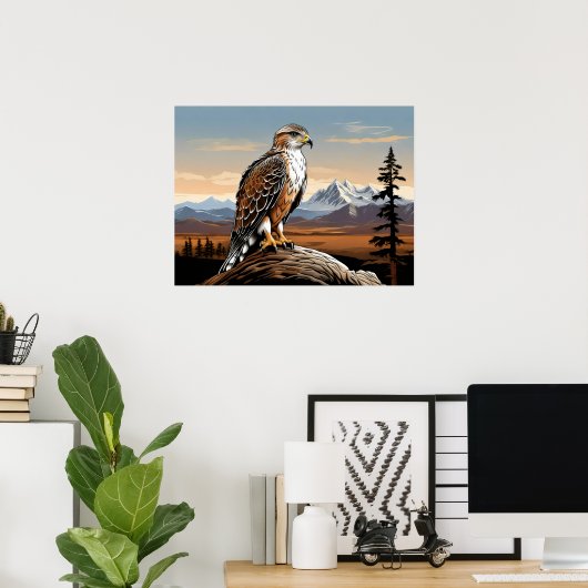 Ferruginous Hawk op rots Poster (Thuiskantoor)