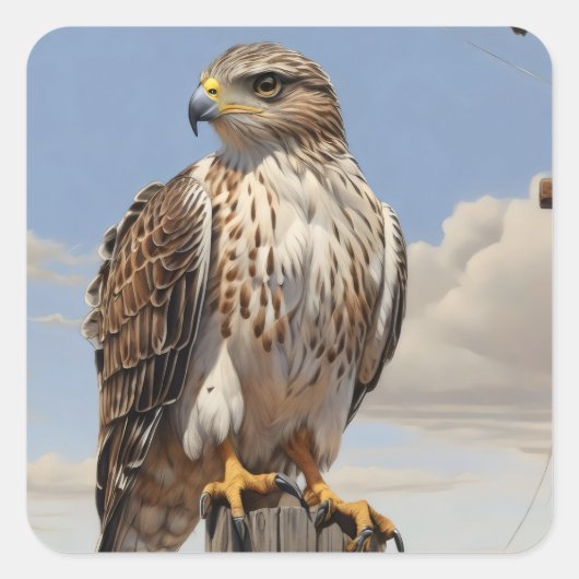 Ferruginous Hawk zittend op power pole Vierkante Sticker (Voorkant)