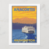 Ferry and Mountains - Anacortes, Washington Briefkaart (Voorkant)
