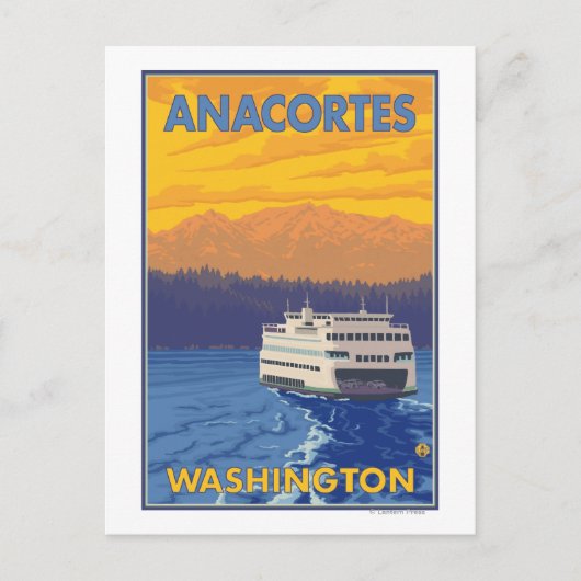 Ferry and Mountains - Anacortes, Washington Briefkaart (Voorkant)