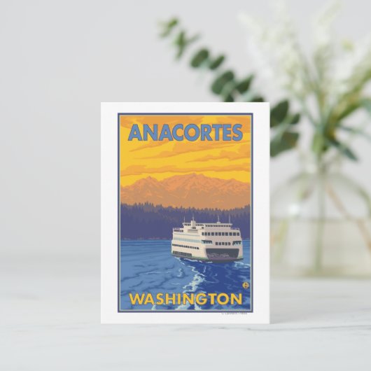 Ferry and Mountains - Anacortes, Washington Briefkaart (Staand voorkant)