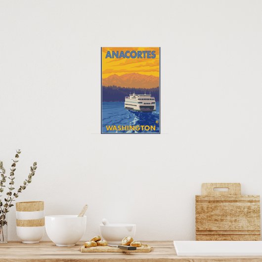 Ferry and Mountains - Anacortes, Washington Poster (Keuken)