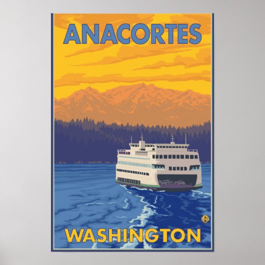 Ferry and Mountains - Anacortes, Washington Poster (Voorkant)