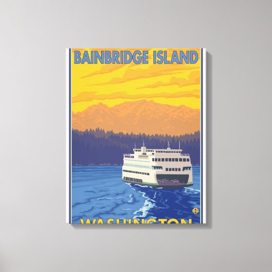 Ferry and Mountains - Bainbridge Island, WA Canvas Afdruk (Voorkant)