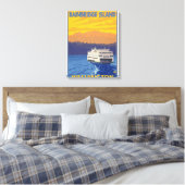 Ferry and Mountains - Bainbridge Island, WA Canvas Afdruk (Insitu (Slaapkamer))