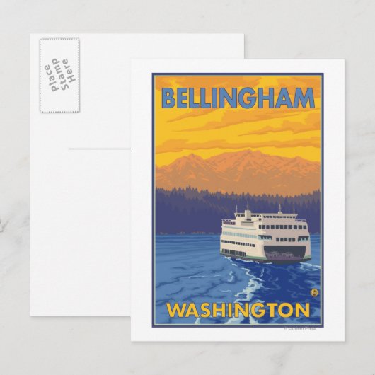 Ferry and Mountains - Bellingham, Washington Briefkaart (Voorkant / Achterkant)