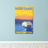 Ferry and Mountains - Hood Canal, Washington Canvas Afdruk (Insitu (Houten vloer))