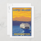 Ferry and Mountains - Lopez Island, Washington Briefkaart (Voorkant / Achterkant)